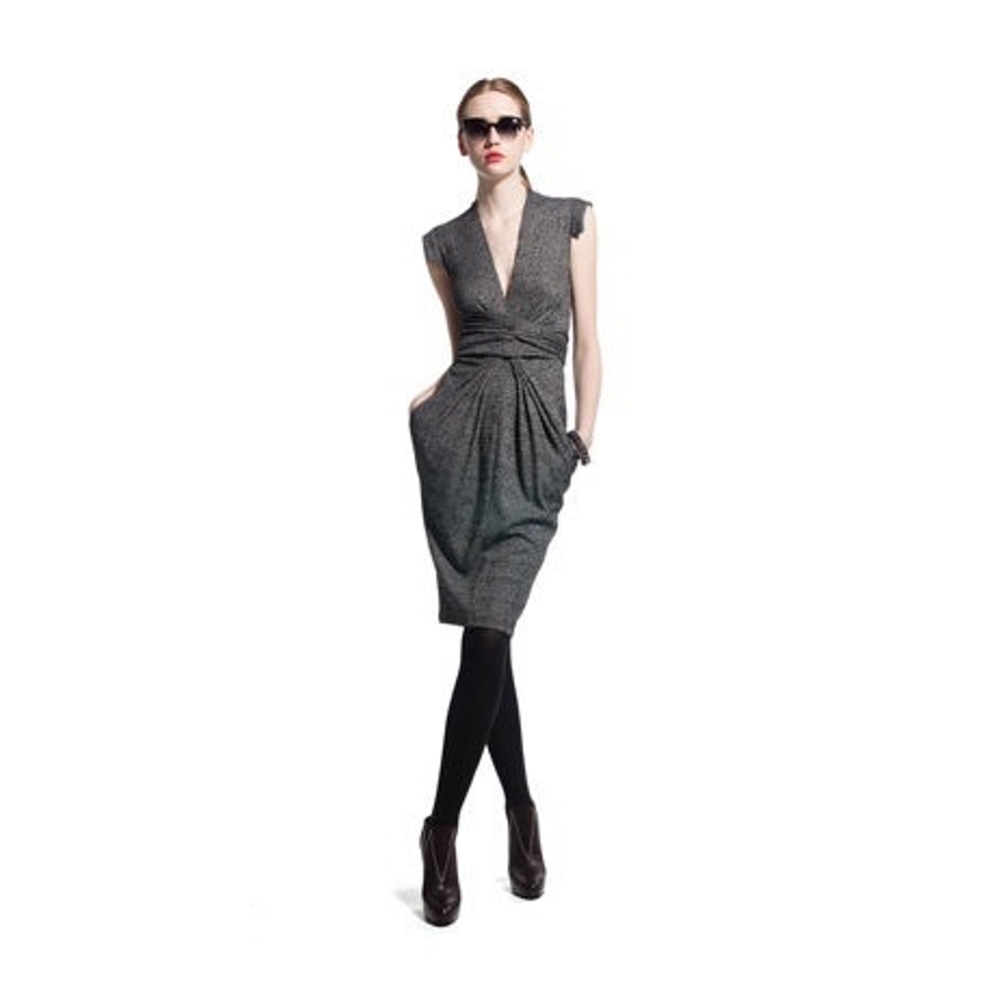 Women's Vena Cava‎ Vogue Gray Ribbed Knit Tie-Front Midi Dress Size 4